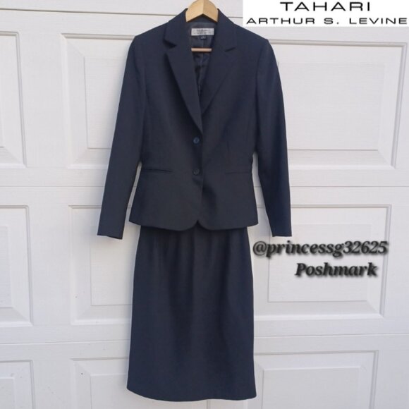 Tahari Arthur S Levine Jackets & Blazers - 𝖳 𝖠 𝖧 𝖠 𝖱 𝖨 ASL Two-Button Black Blazer Business Skirt Suit (2 Pcs Set)